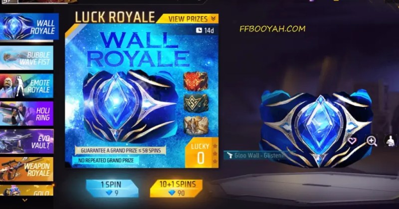 How to get Glistening Nightstar Gloo Wall and more rewards from the new Free Fire Wall Royale event