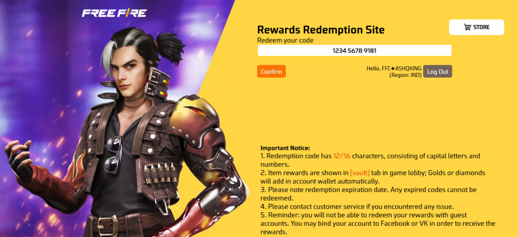Free Fire Redeem Code Redemption site screenshot